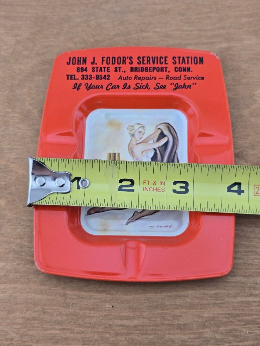 1960s Tin Pin-up Glamour Girl Bar Ashtray, Mid-Century Risque Bridgeport - Picture 7 of 9